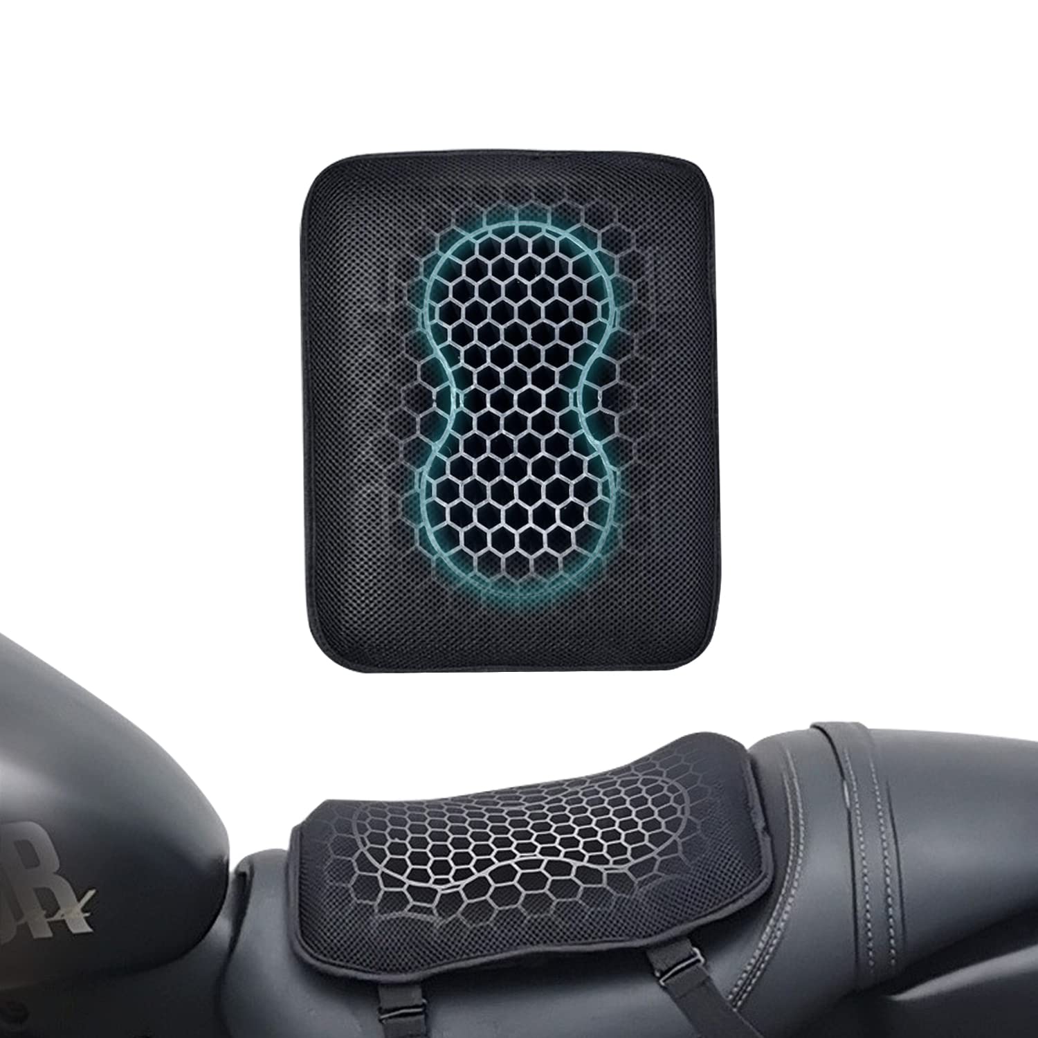 ELCYCO Motorcycle Gel Seat Cushion, Seat Cushion Available for Rear Passengers Honeycomb Structure Breathable Anti-Skid Shock Ab